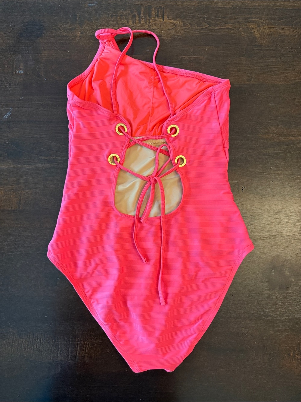 One-Shoulder Ribbed Pink Swimsuit - Picture 2 of 5